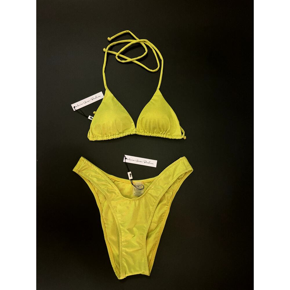 Monica Hansen Beachwear NWT SET Bikini Top/Bottom in Yellow Lurex Size Small